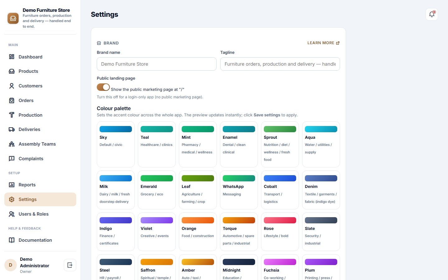 Furniture Store Order, Production and Delivery Management Software screenshot