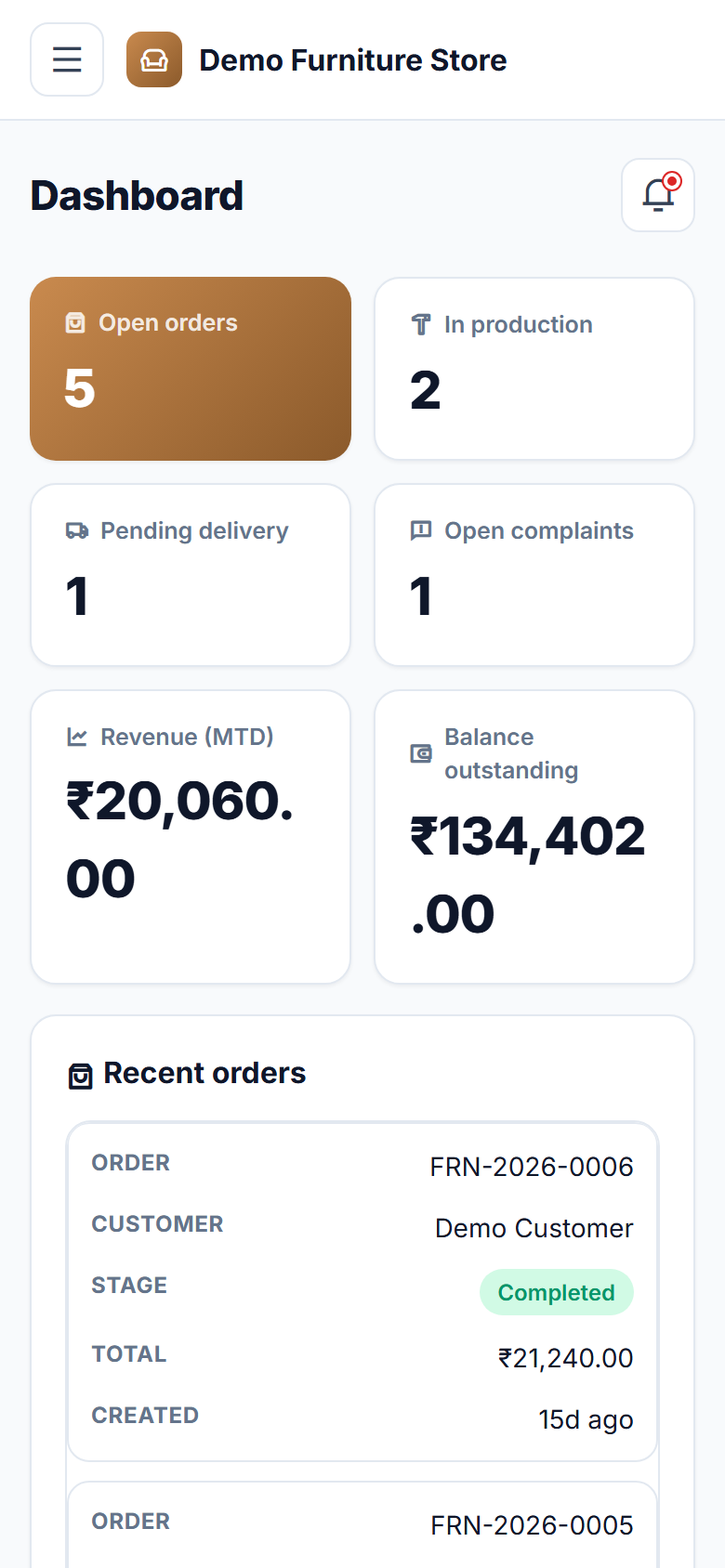 Furniture Store Order, Production and Delivery Management Software screenshot