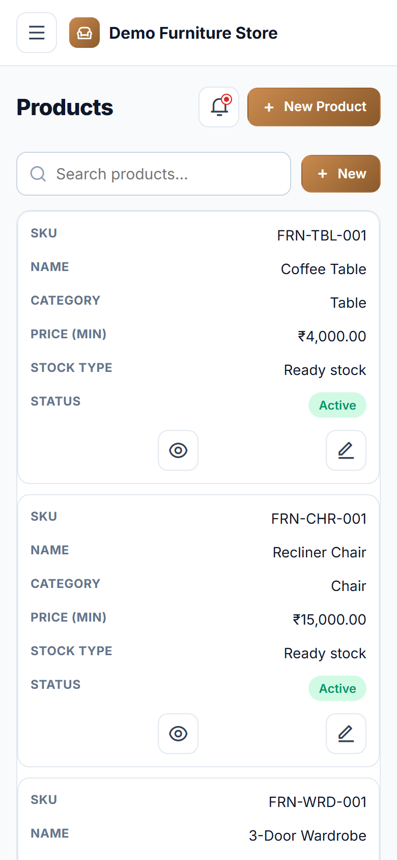 Furniture Store Order, Production and Delivery Management Software screenshot