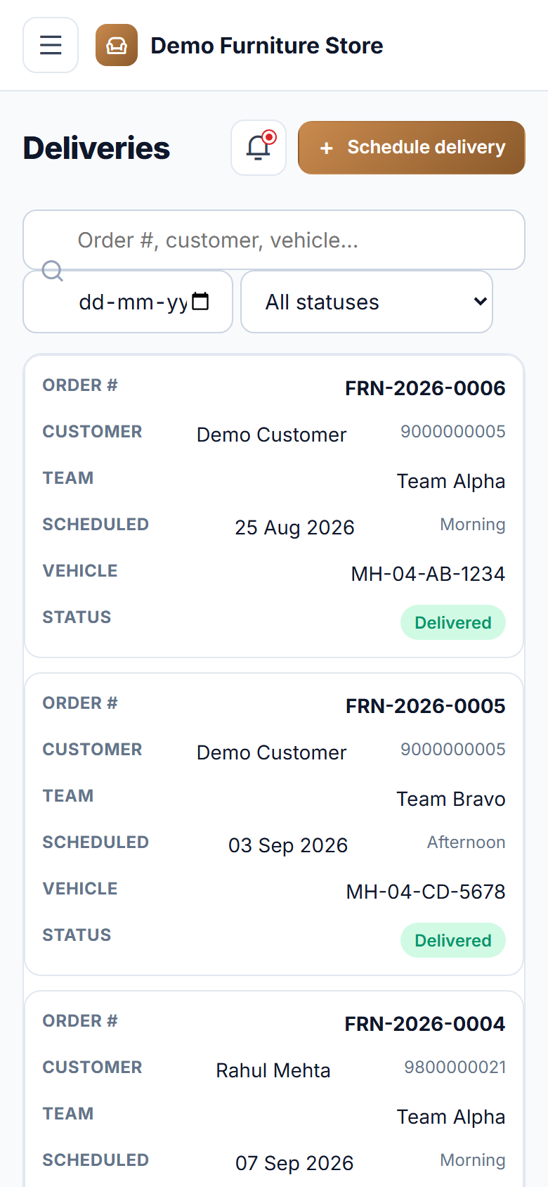 Furniture Store Order, Production and Delivery Management Software screenshot