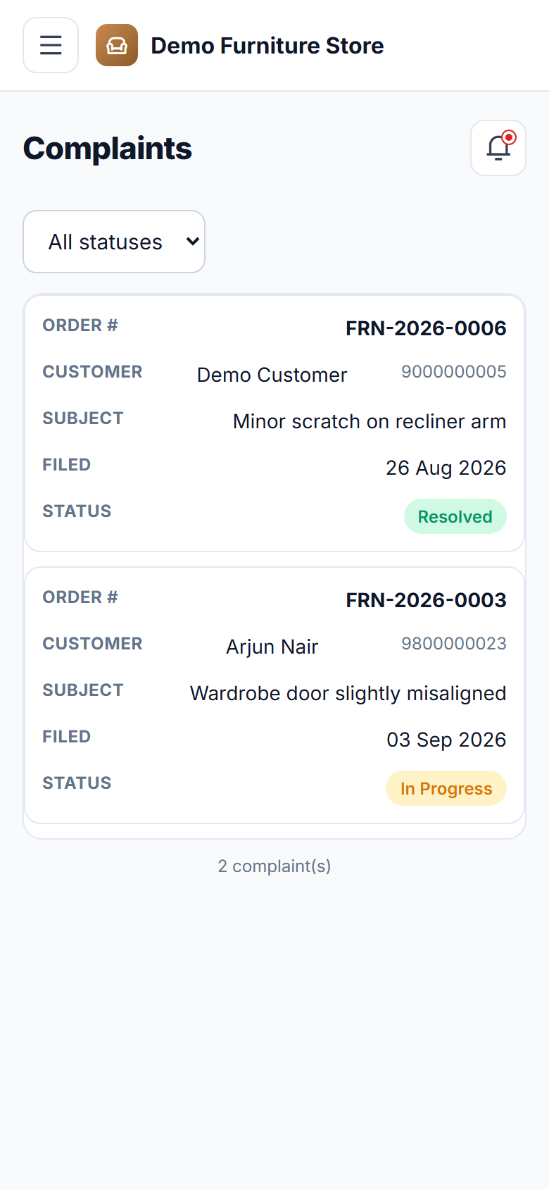 Furniture Store Order, Production and Delivery Management Software screenshot