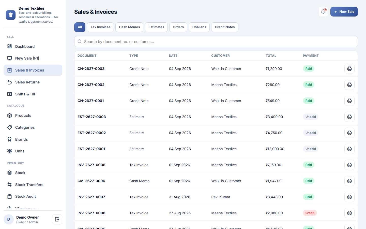 Textile & Garment Store Billing, Schemes & Alterations Management Software screenshot