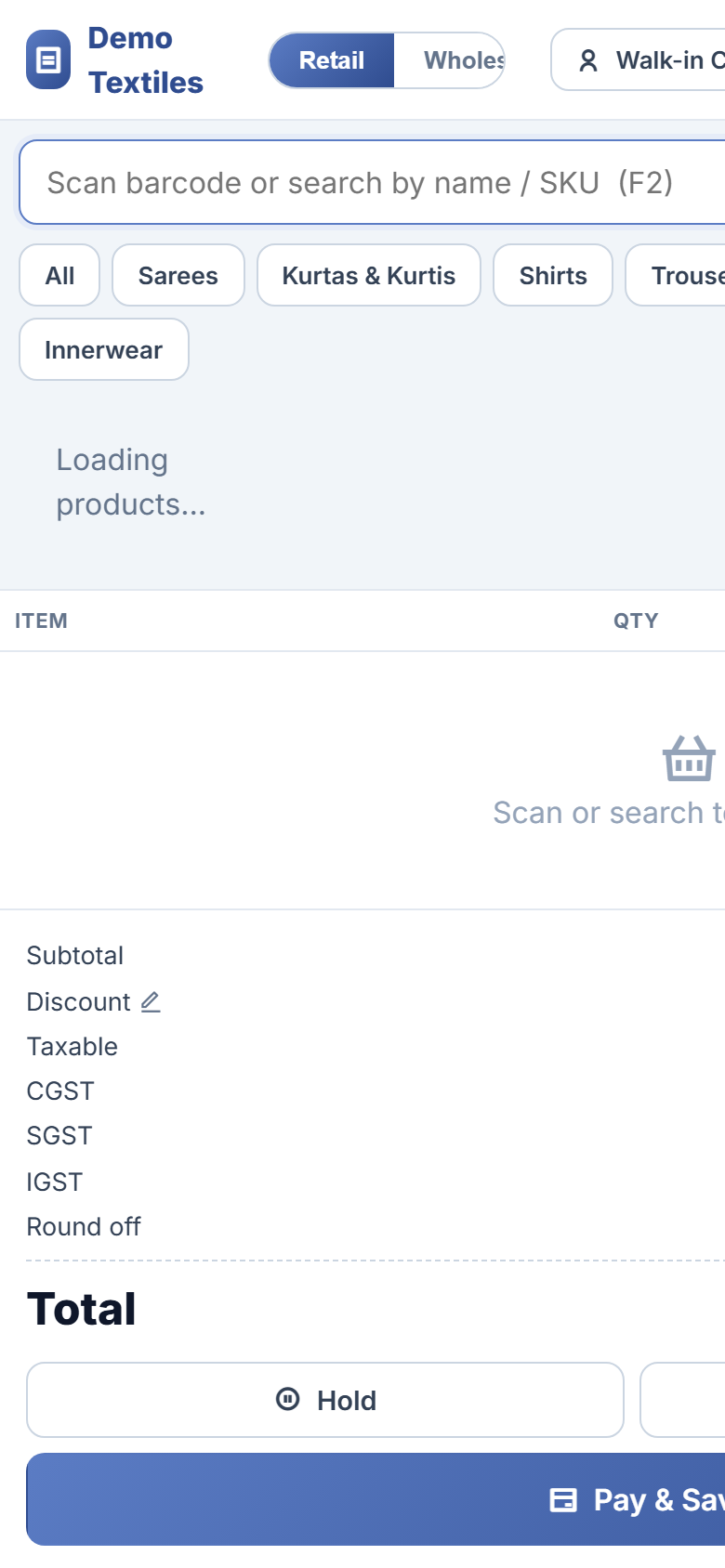 Textile & Garment Store Billing, Schemes & Alterations Management Software screenshot