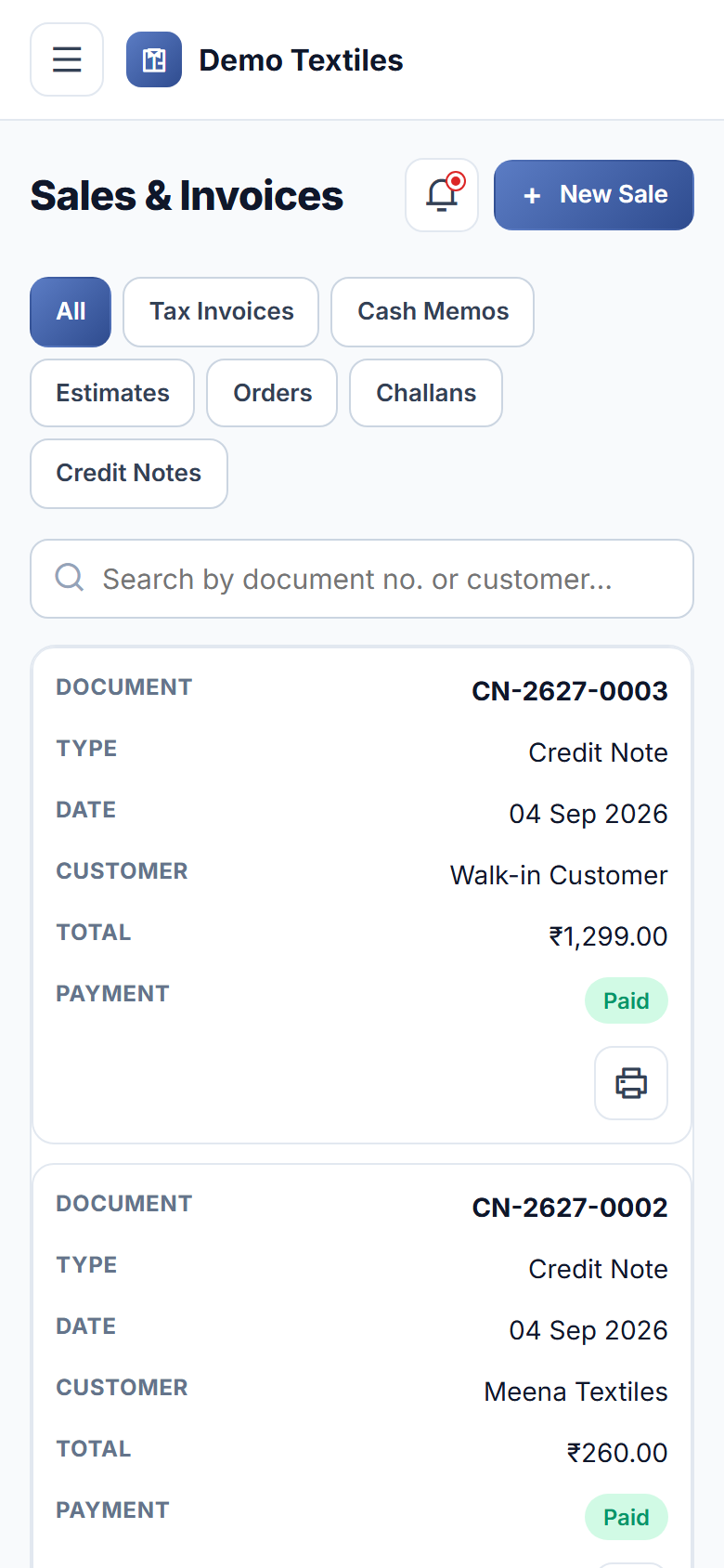 Textile & Garment Store Billing, Schemes & Alterations Management Software screenshot