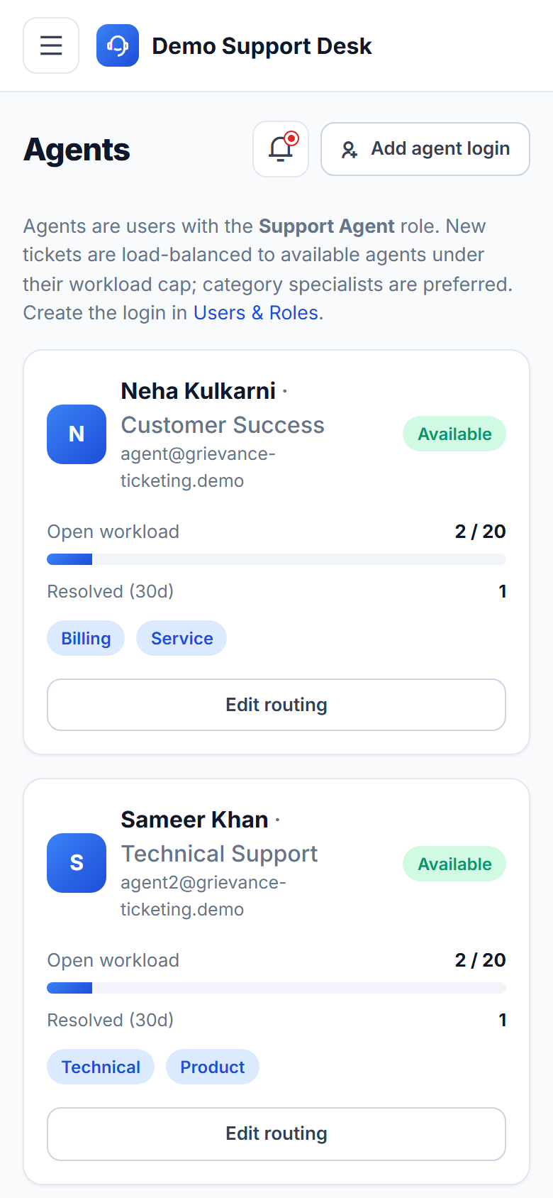 Complaint & Grievance Ticketing System screenshot