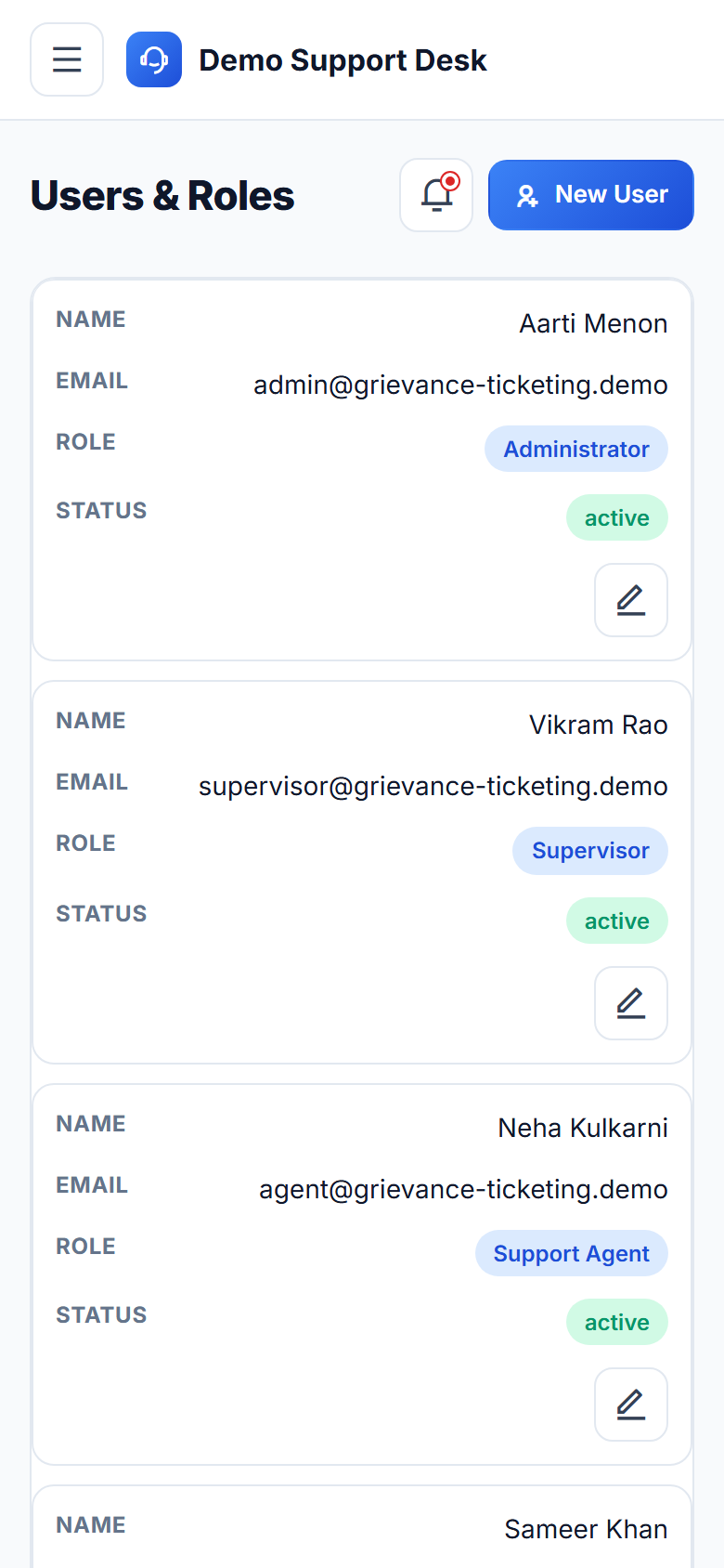 Complaint & Grievance Ticketing System screenshot