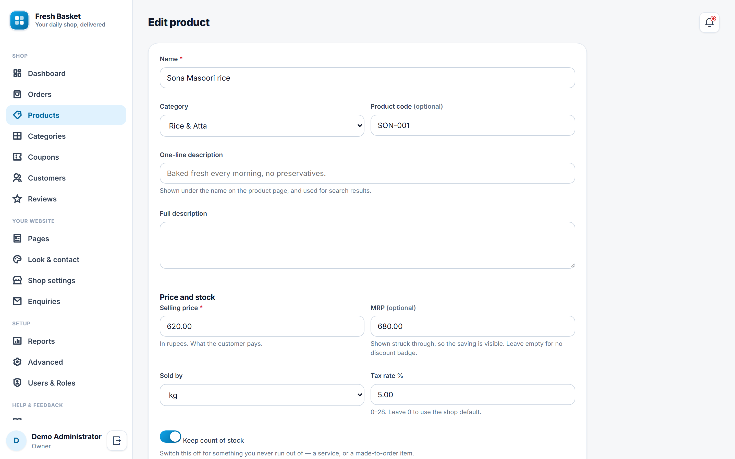 Grocery Online Store and Delivery Software screenshot
