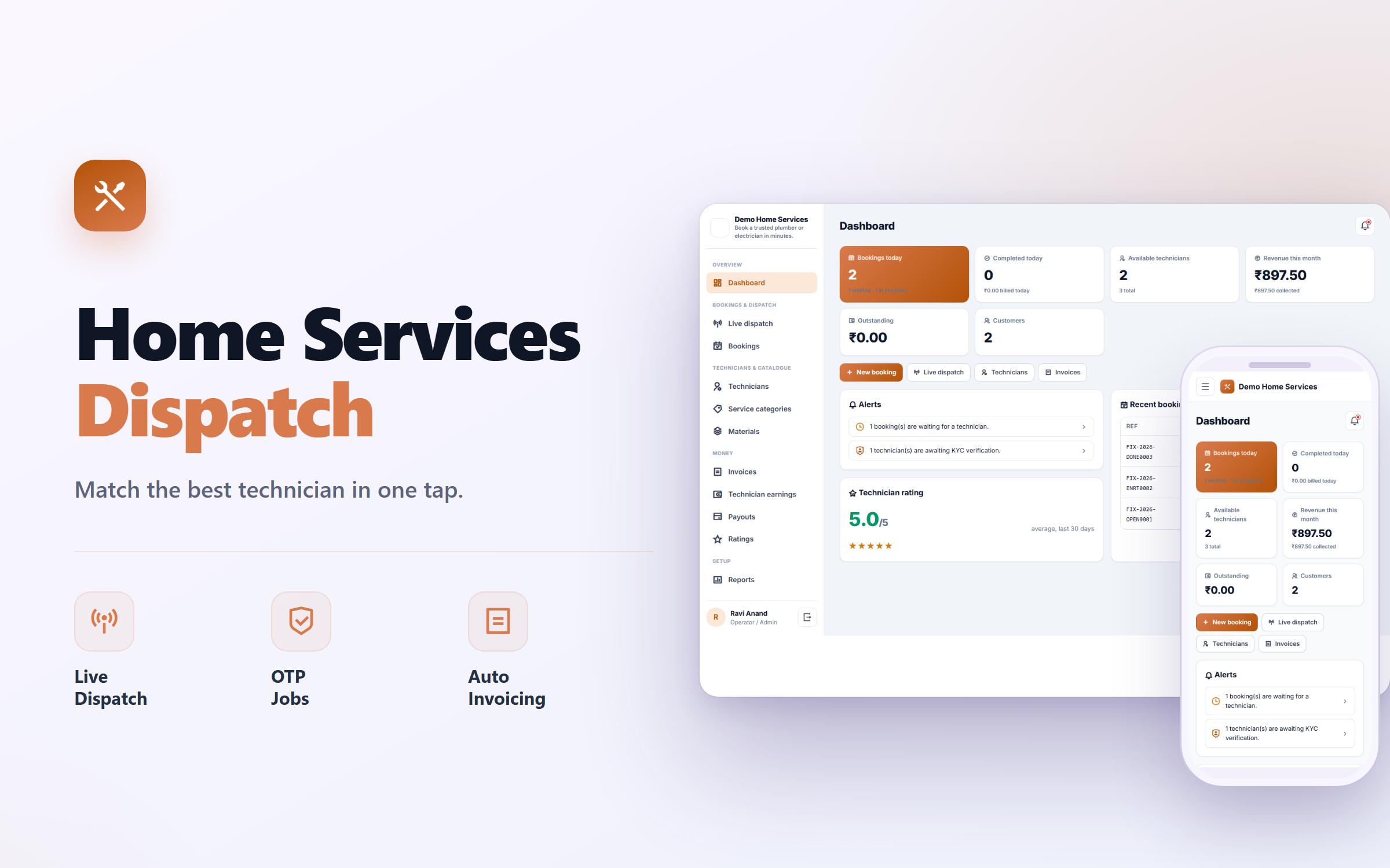 Home Services Booking and On-Demand Technician Dispatch Software