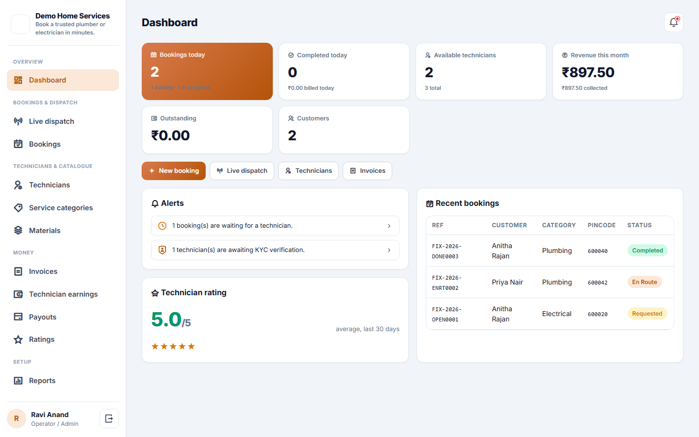 Home Services Booking and On-Demand Technician Dispatch Software screenshot