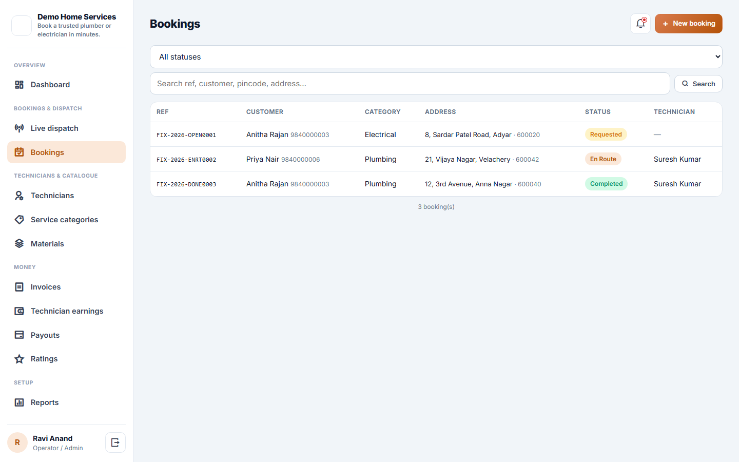 Home Services Booking and On-Demand Technician Dispatch Software screenshot