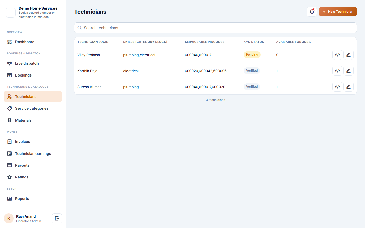 Home Services Booking and On-Demand Technician Dispatch Software screenshot