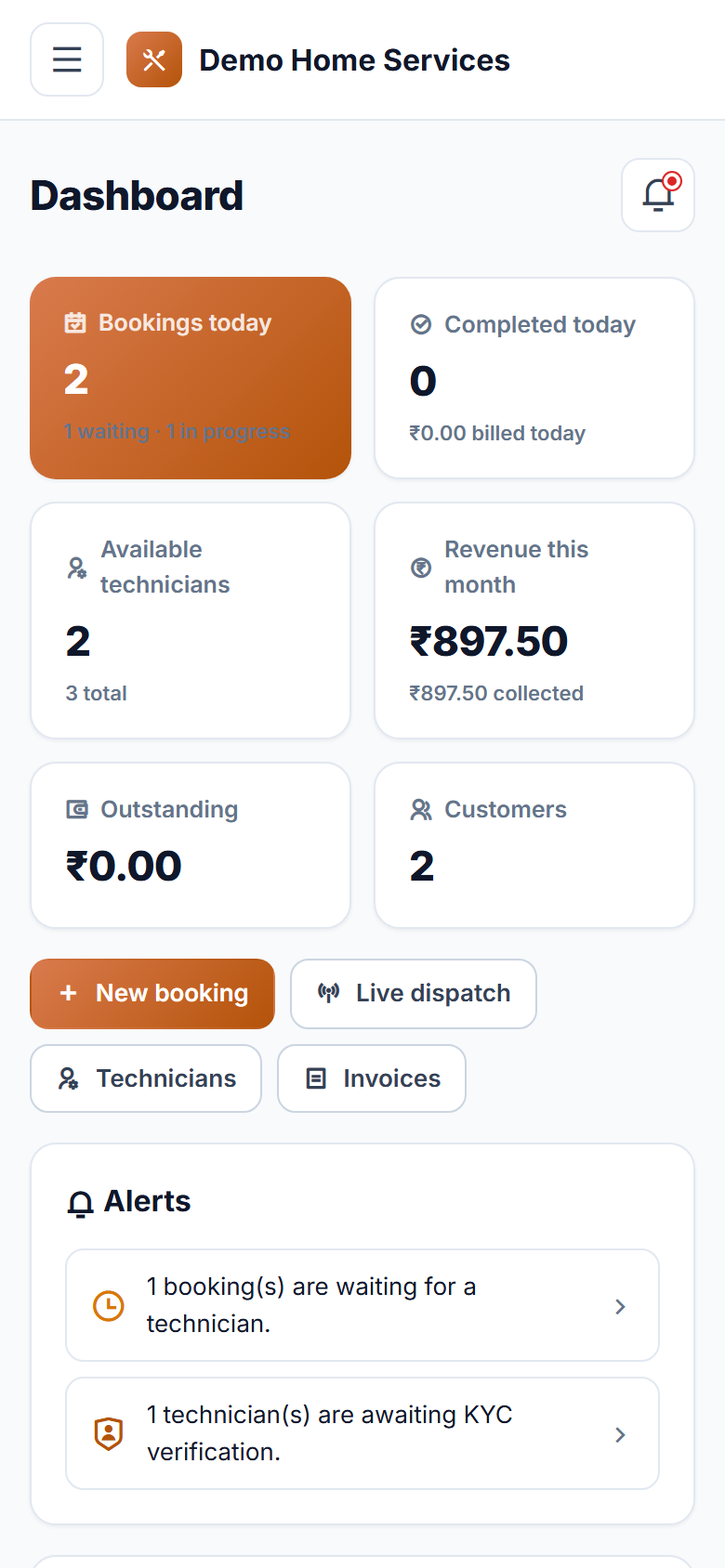 Home Services Booking and On-Demand Technician Dispatch Software screenshot