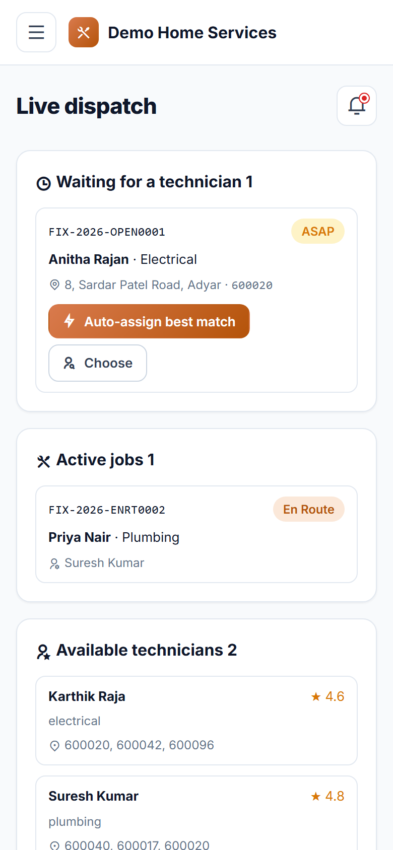 Home Services Booking and On-Demand Technician Dispatch Software screenshot