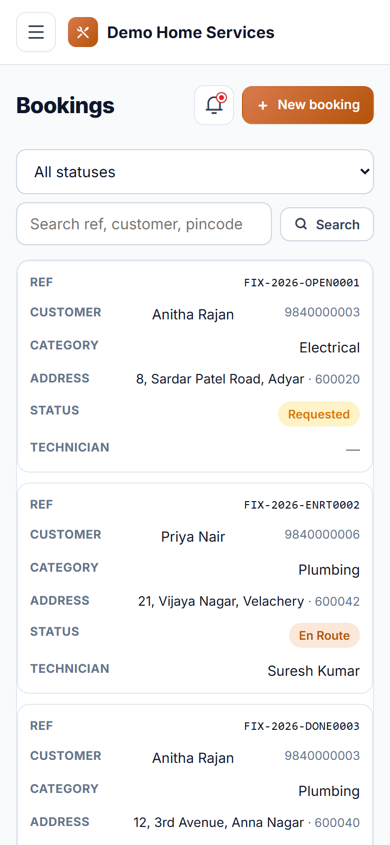 Home Services Booking and On-Demand Technician Dispatch Software screenshot