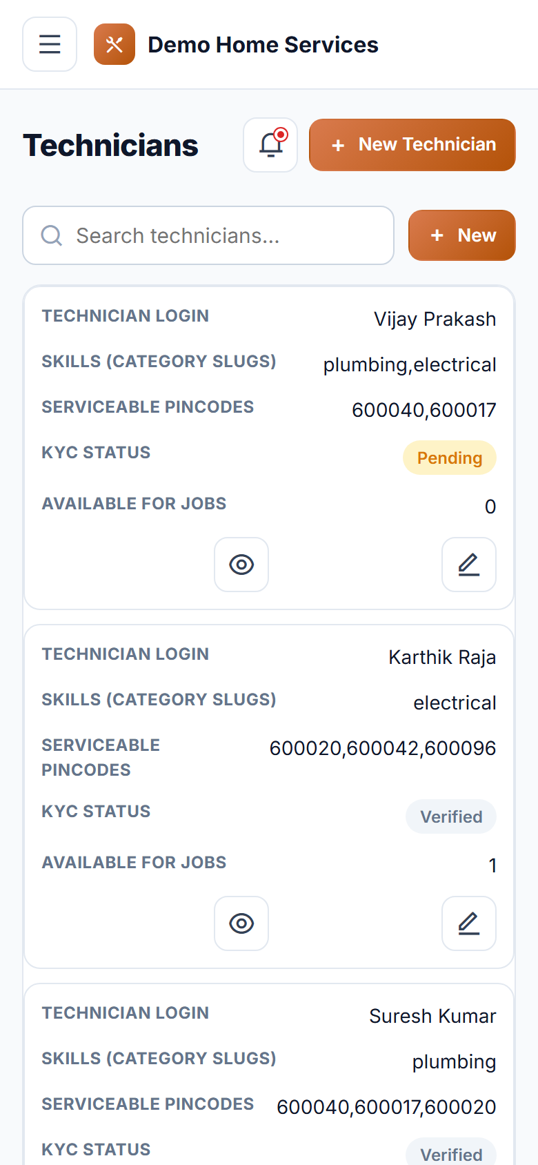 Home Services Booking and On-Demand Technician Dispatch Software screenshot