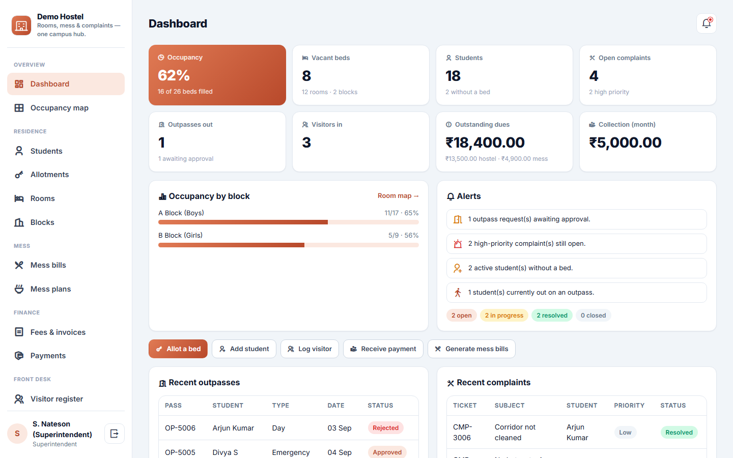 Hostel Management Software screenshot
