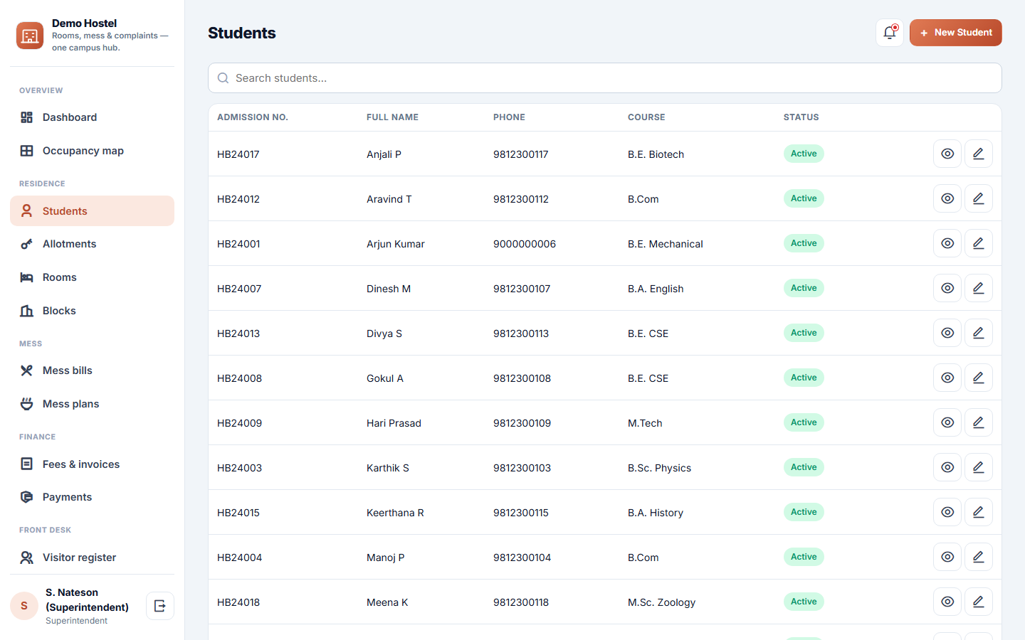 Hostel Management Software screenshot
