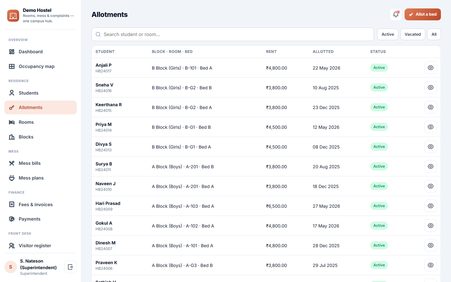 Hostel Management Software screenshot