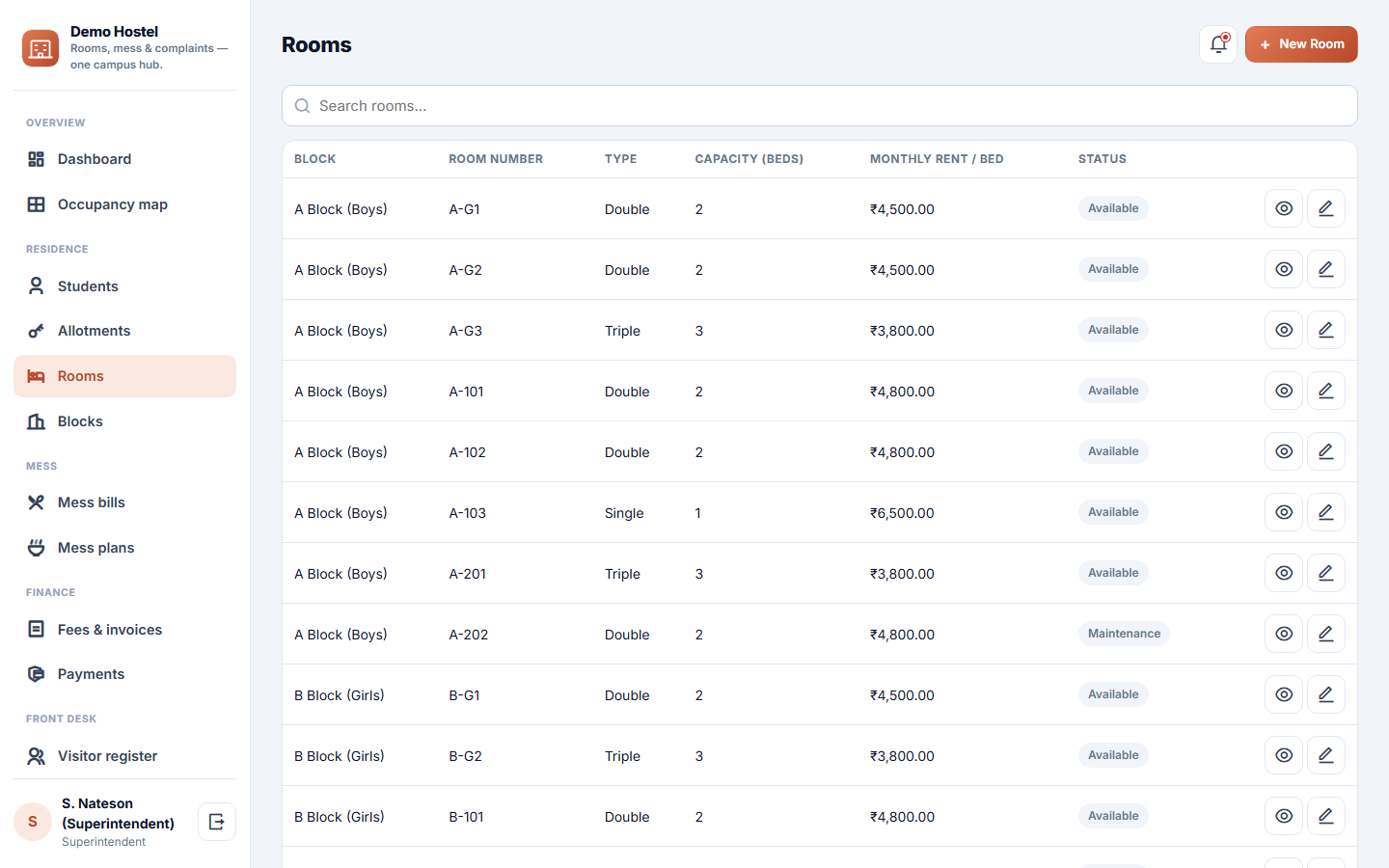 Hostel Management Software screenshot