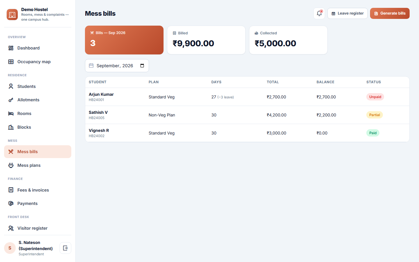 Hostel Management Software screenshot