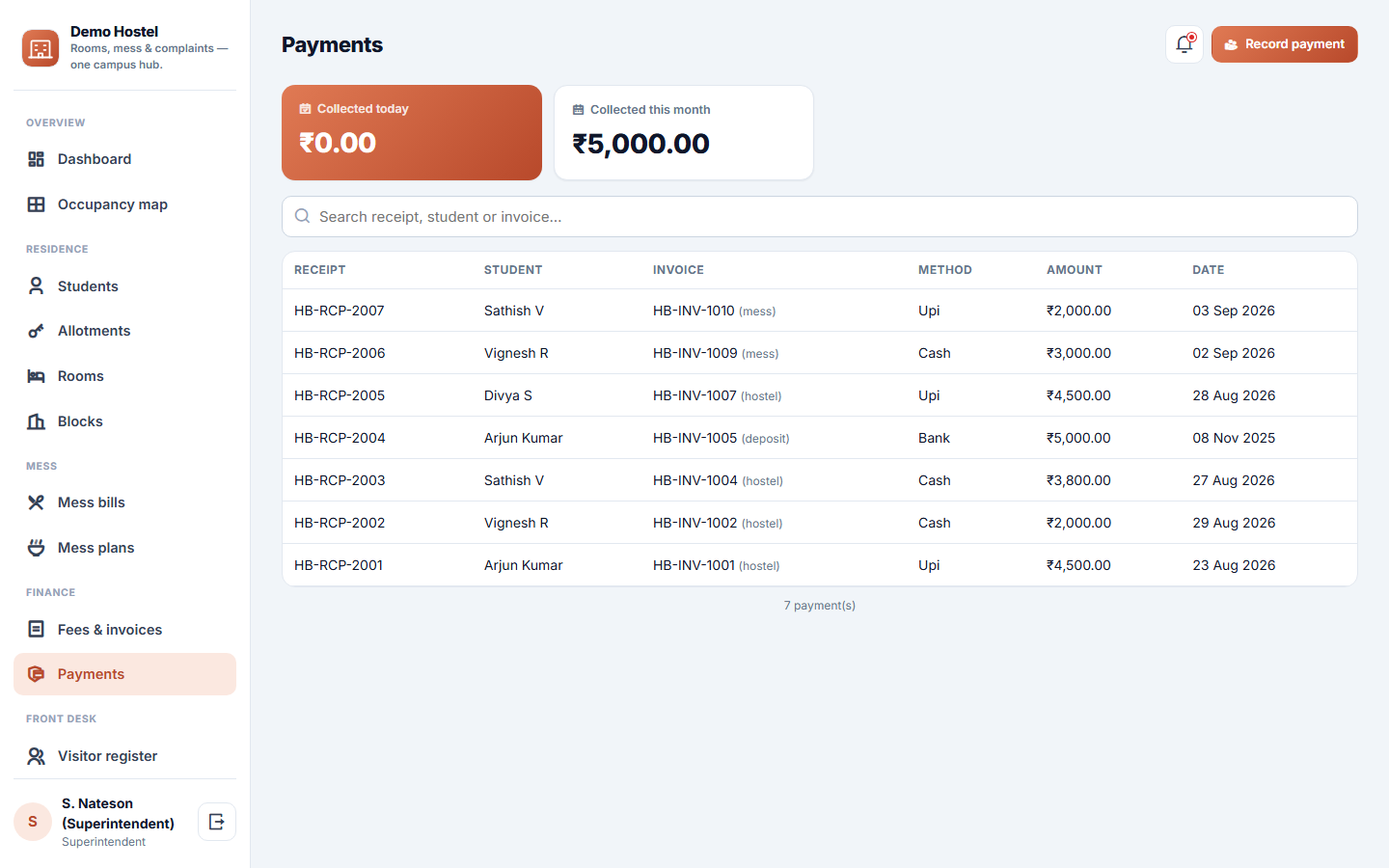 Hostel Management Software screenshot