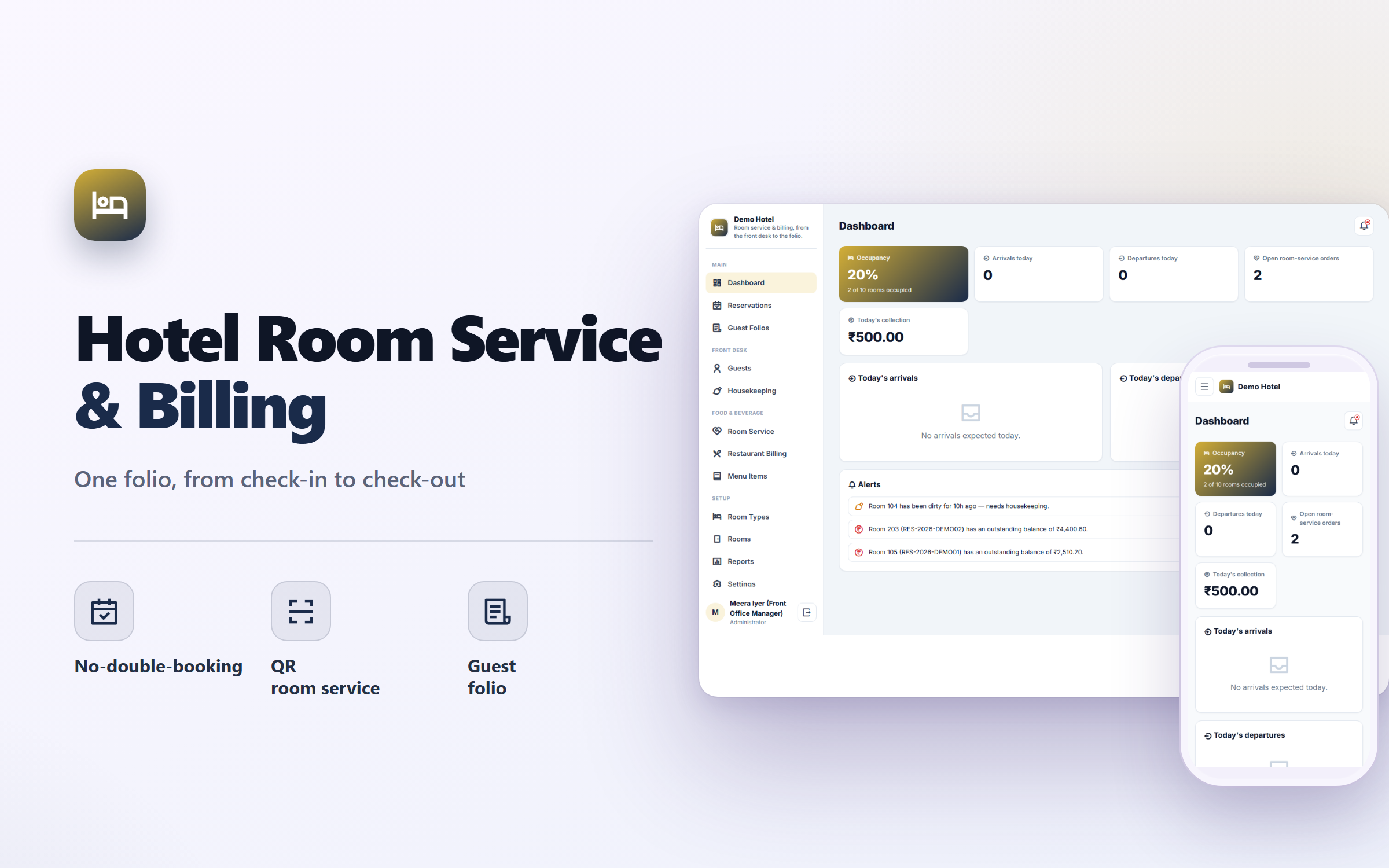Hotel Room Service & Billing Software, Front Desk, Folio & F&B