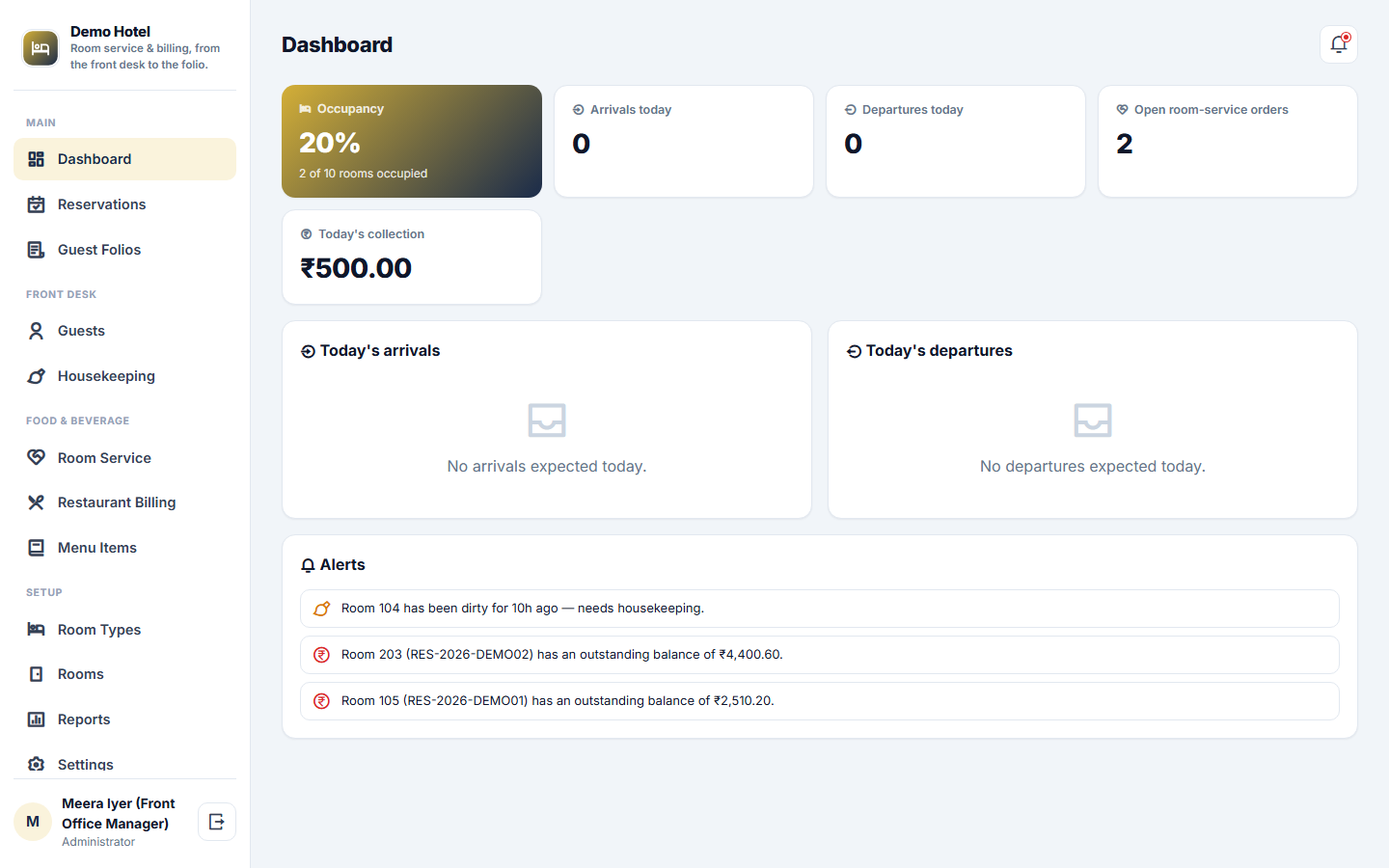Hotel Room Service & Billing Software, Front Desk, Folio & F&B screenshot