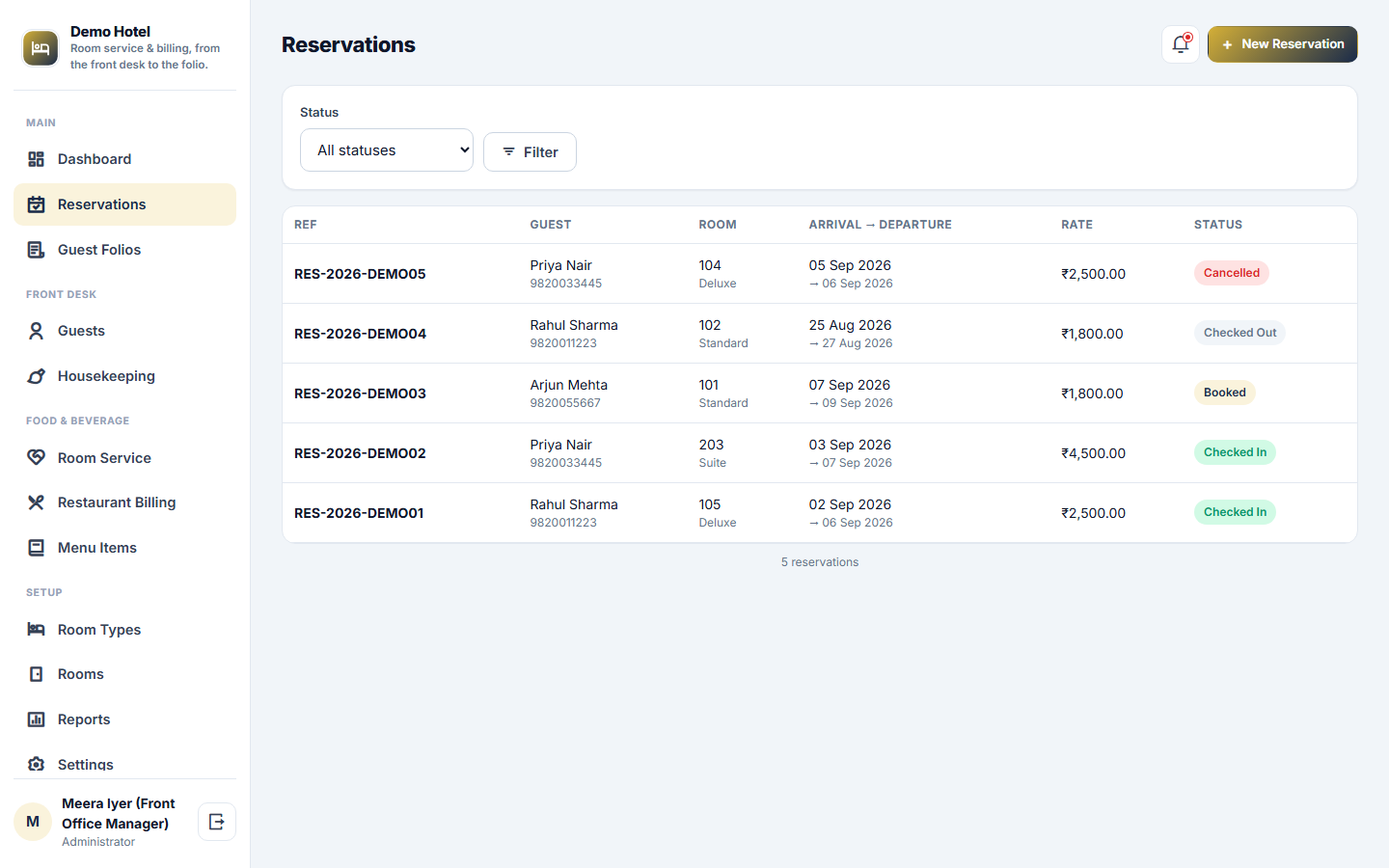 Hotel Room Service & Billing Software, Front Desk, Folio & F&B screenshot
