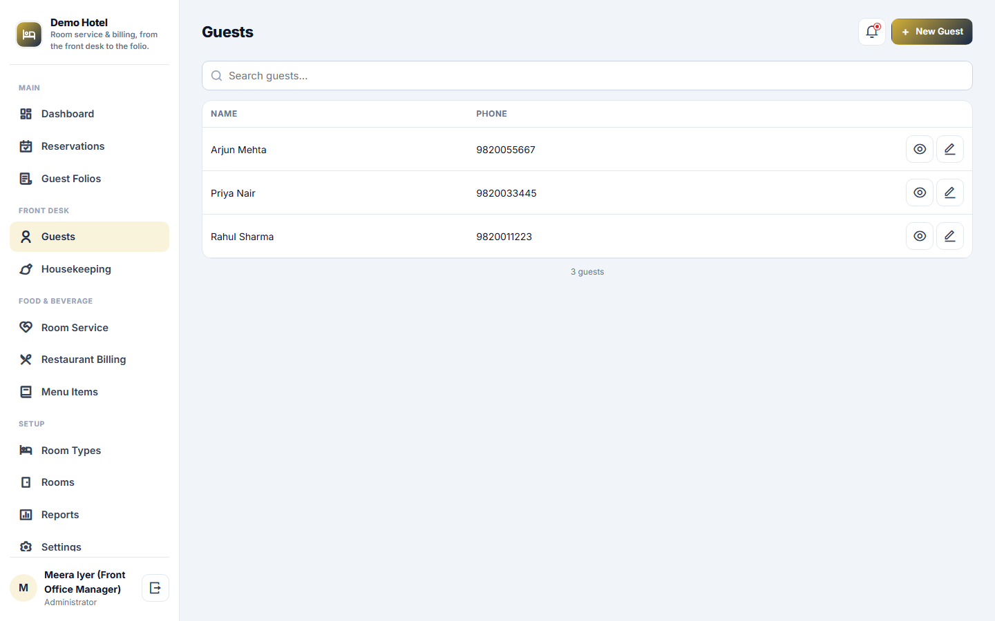 Hotel Room Service & Billing Software, Front Desk, Folio & F&B screenshot