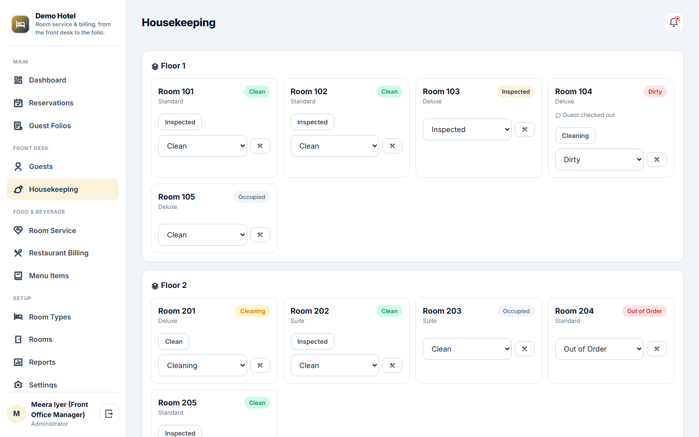 Hotel Room Service & Billing Software, Front Desk, Folio & F&B screenshot
