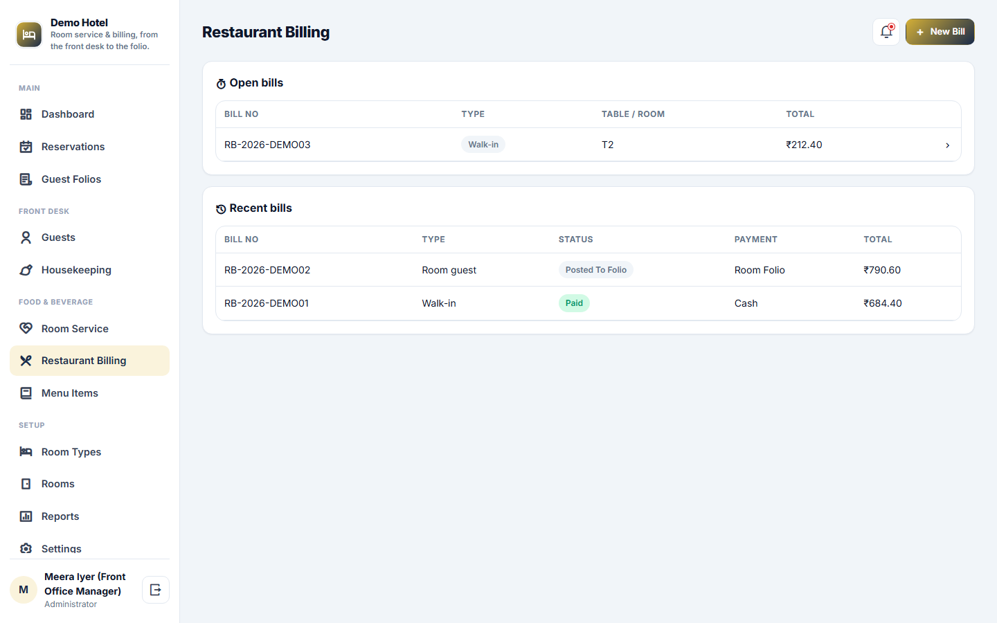 Hotel Room Service & Billing Software, Front Desk, Folio & F&B screenshot