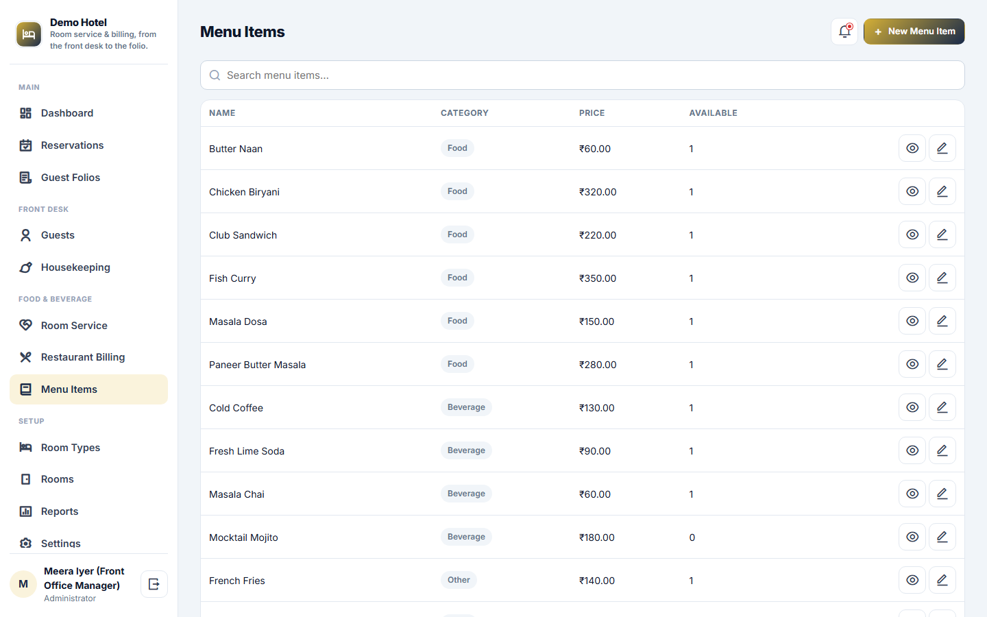 Hotel Room Service & Billing Software, Front Desk, Folio & F&B screenshot