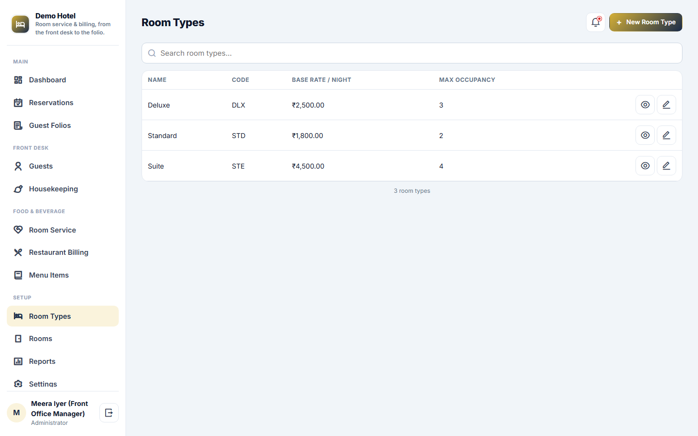Hotel Room Service & Billing Software, Front Desk, Folio & F&B screenshot