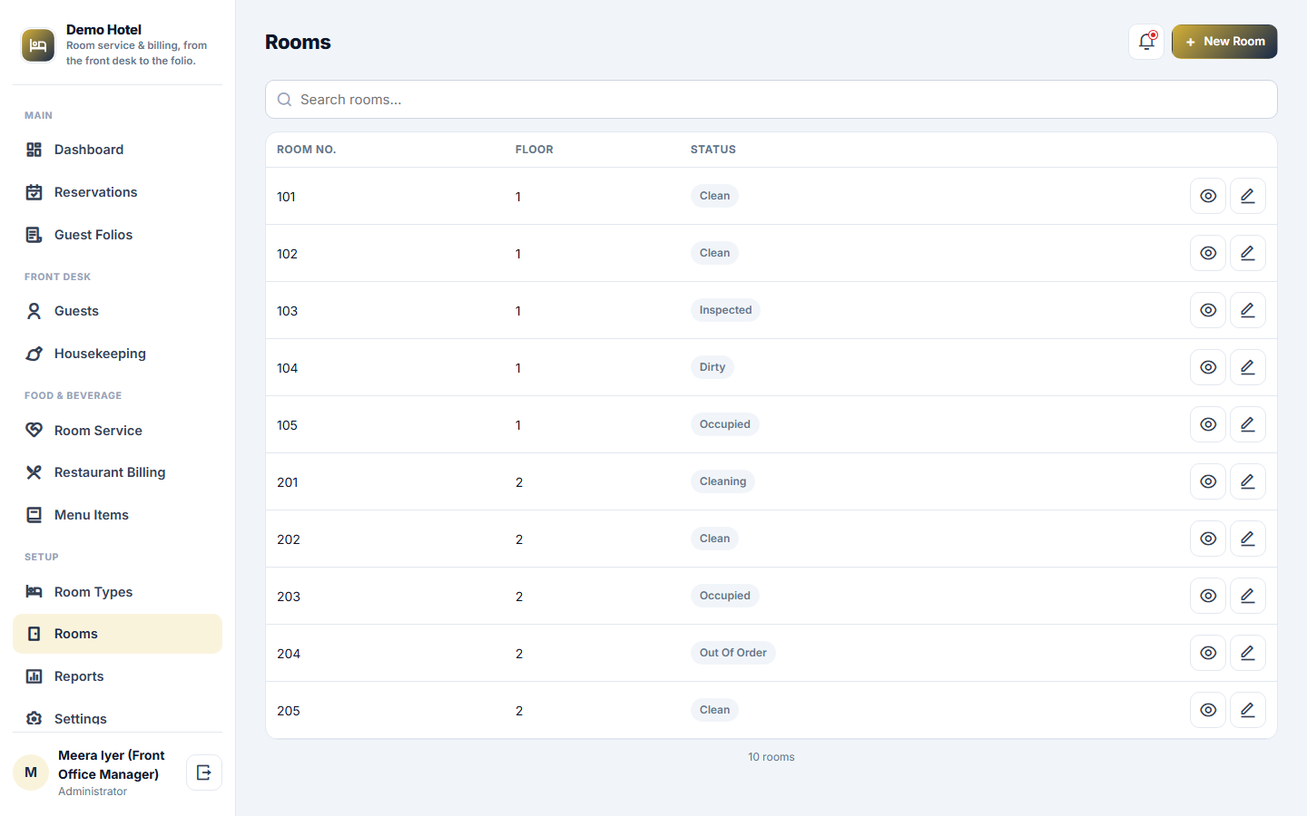 Hotel Room Service & Billing Software, Front Desk, Folio & F&B screenshot