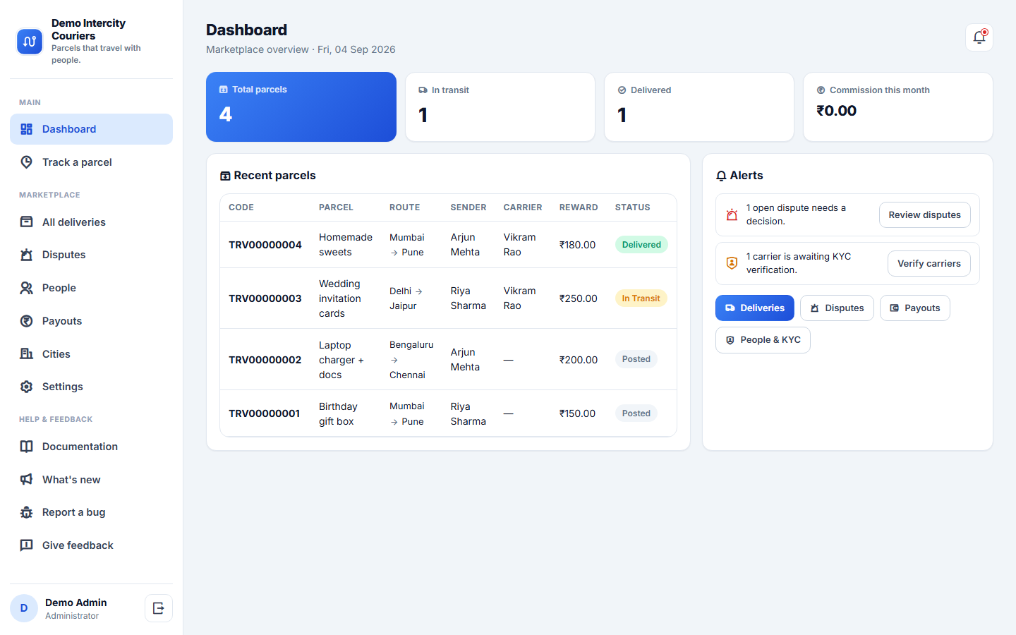 Crowdsourced Intercity Delivery Marketplace Software screenshot