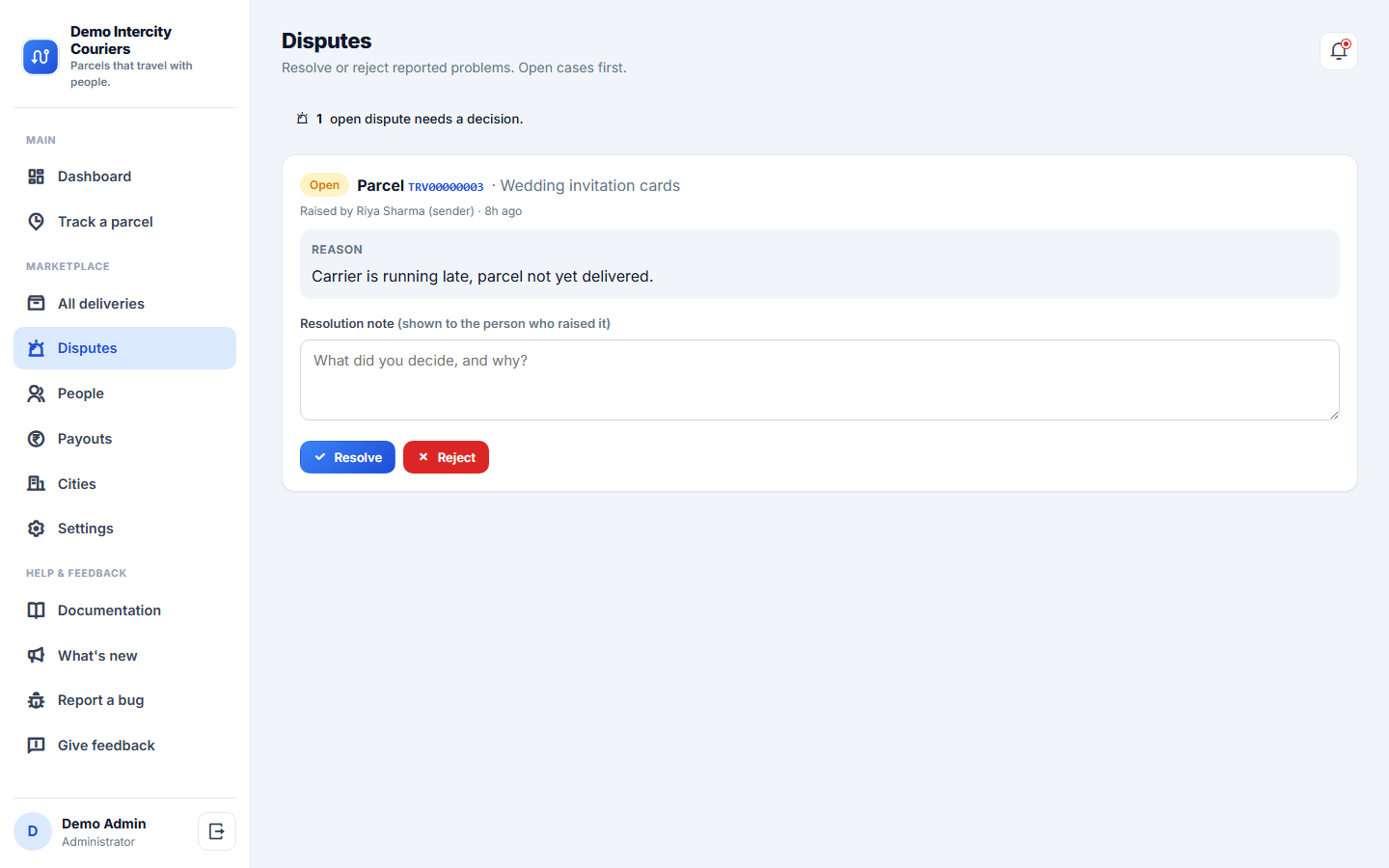 Crowdsourced Intercity Delivery Marketplace Software screenshot