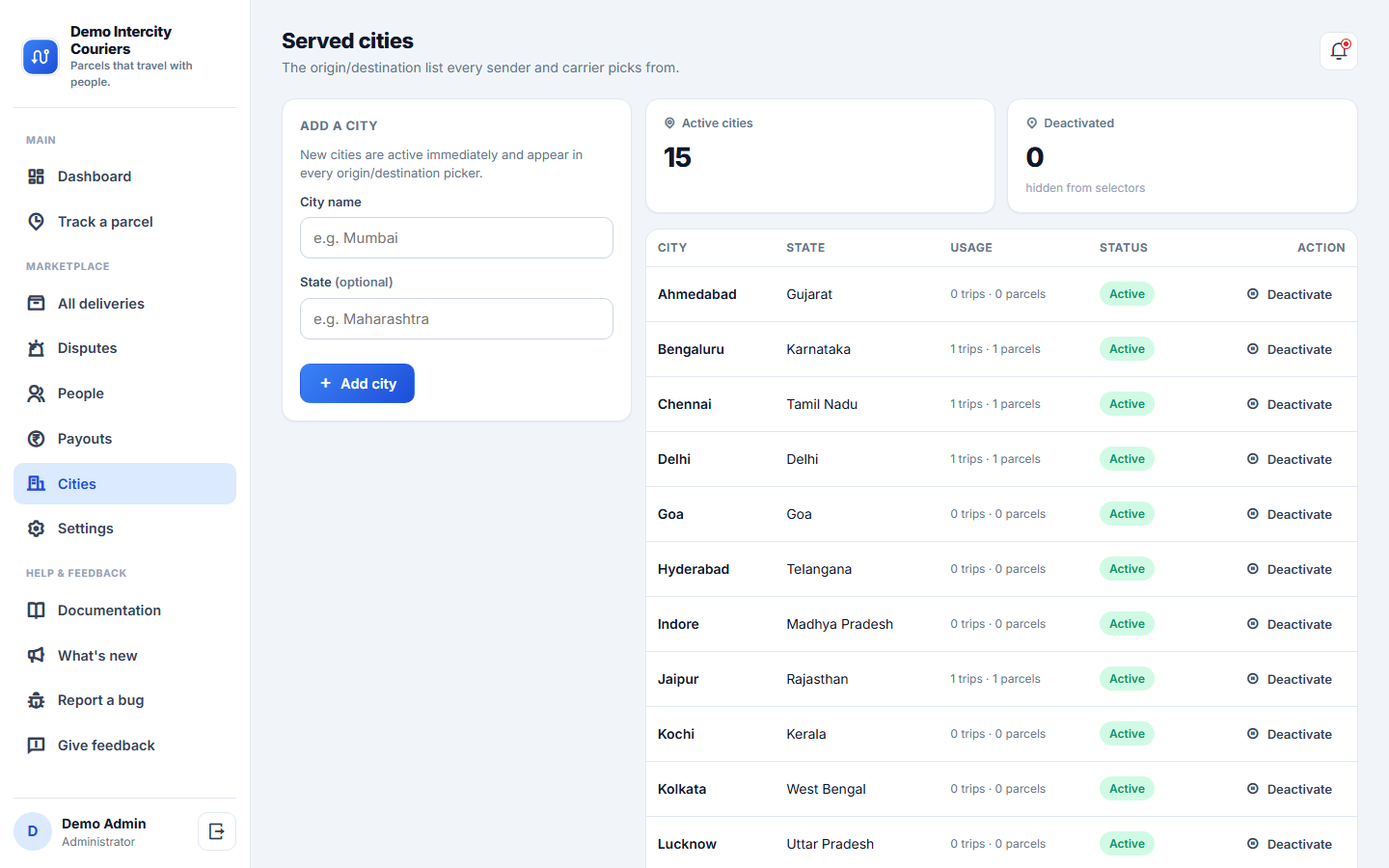 Crowdsourced Intercity Delivery Marketplace Software screenshot