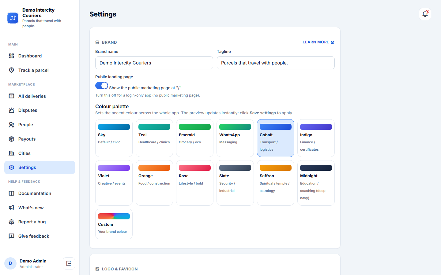 Crowdsourced Intercity Delivery Marketplace Software screenshot