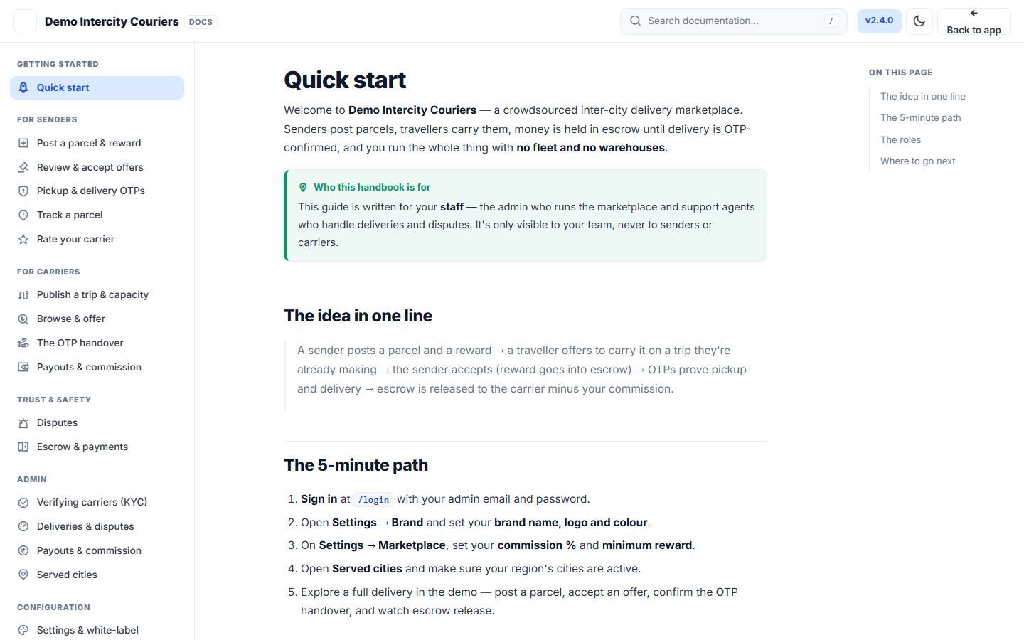 Crowdsourced Intercity Delivery Marketplace Software screenshot