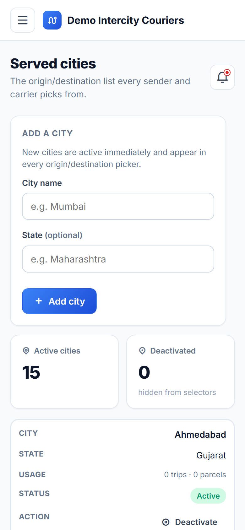Crowdsourced Intercity Delivery Marketplace Software screenshot