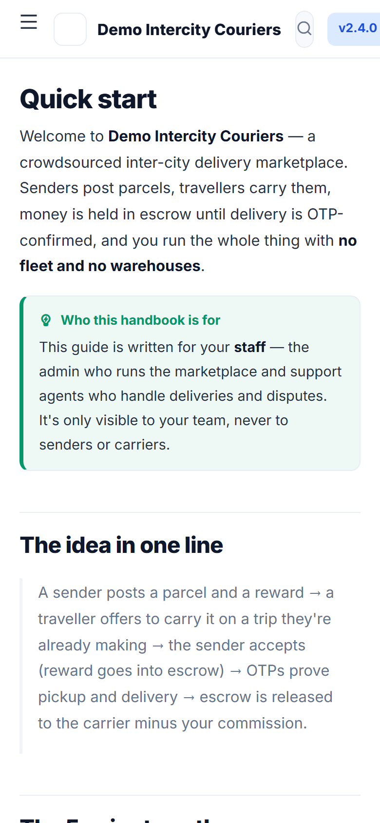 Crowdsourced Intercity Delivery Marketplace Software screenshot