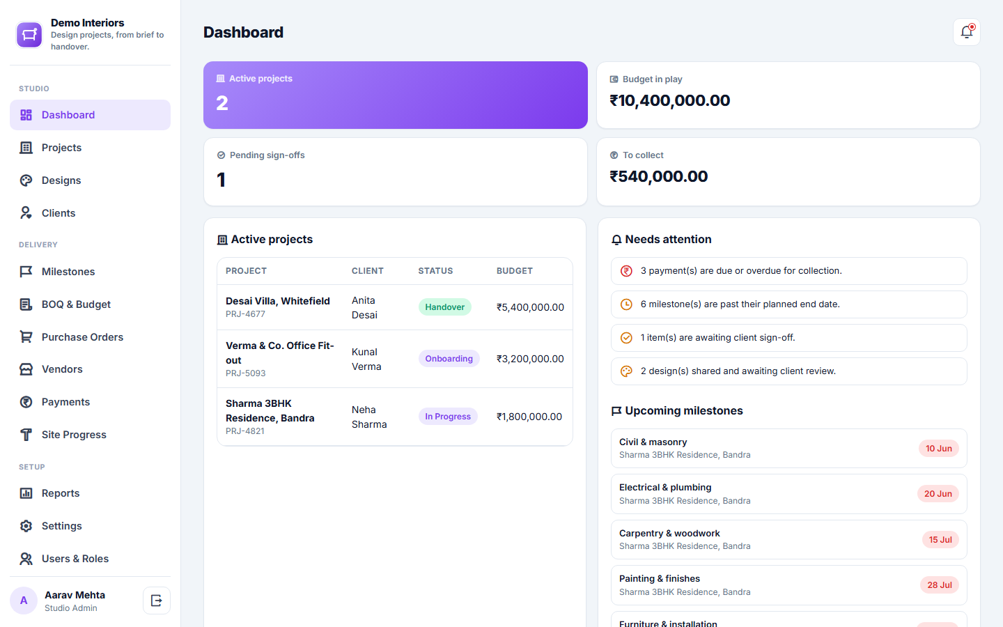 Interior Design Project Management Software screenshot