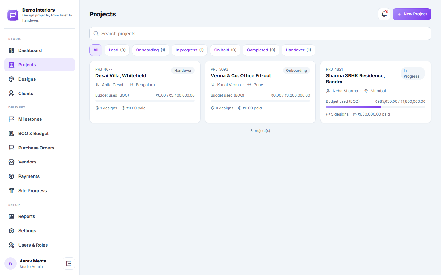 Interior Design Project Management Software screenshot