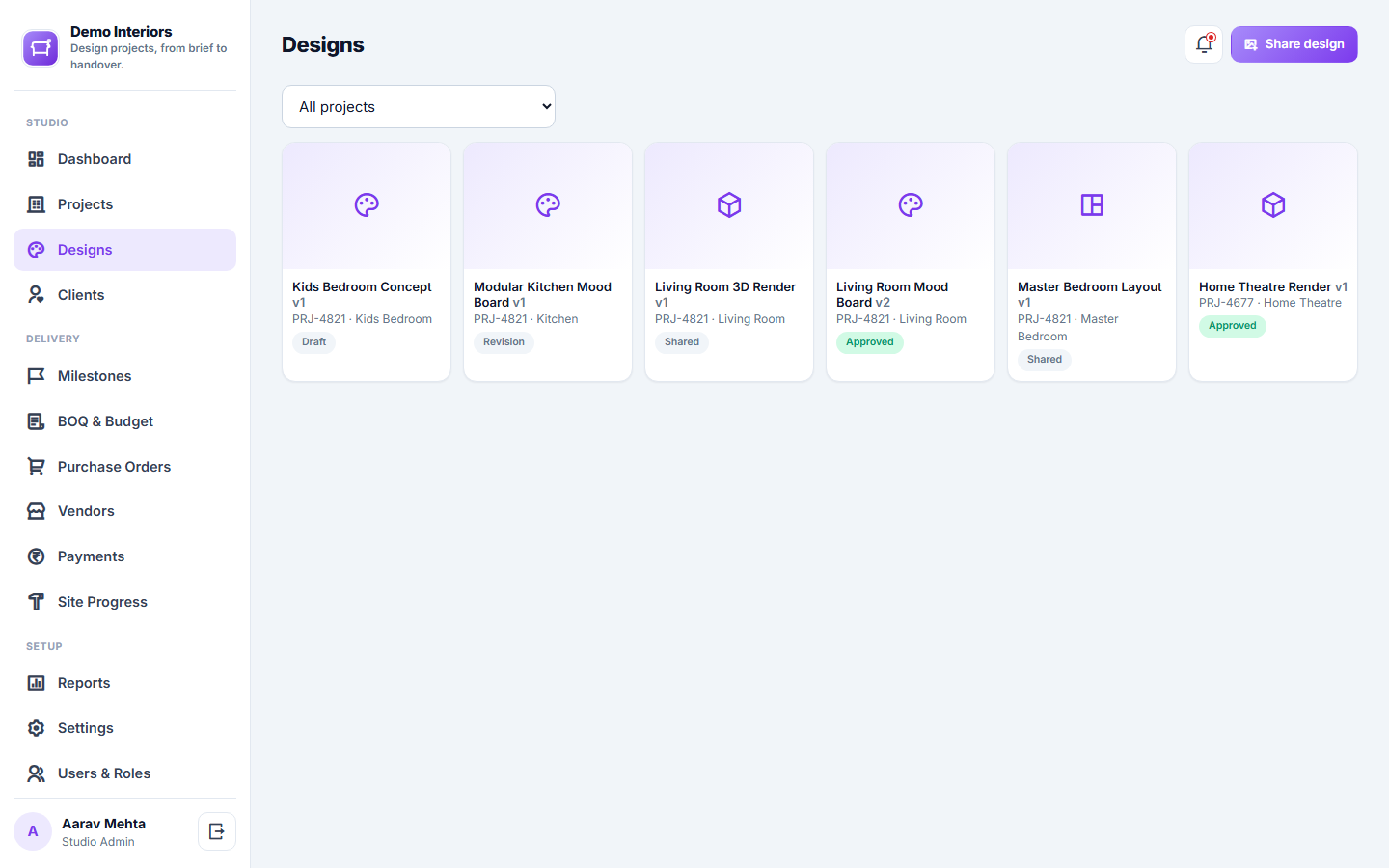 Interior Design Project Management Software screenshot