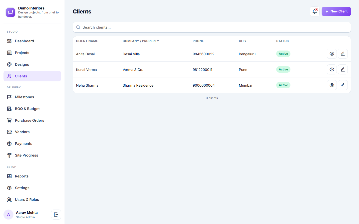 Interior Design Project Management Software screenshot