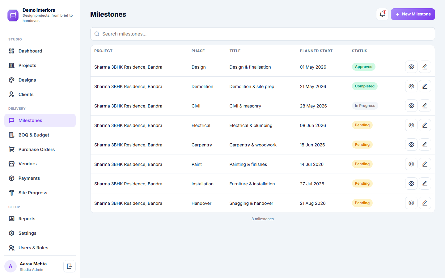 Interior Design Project Management Software screenshot
