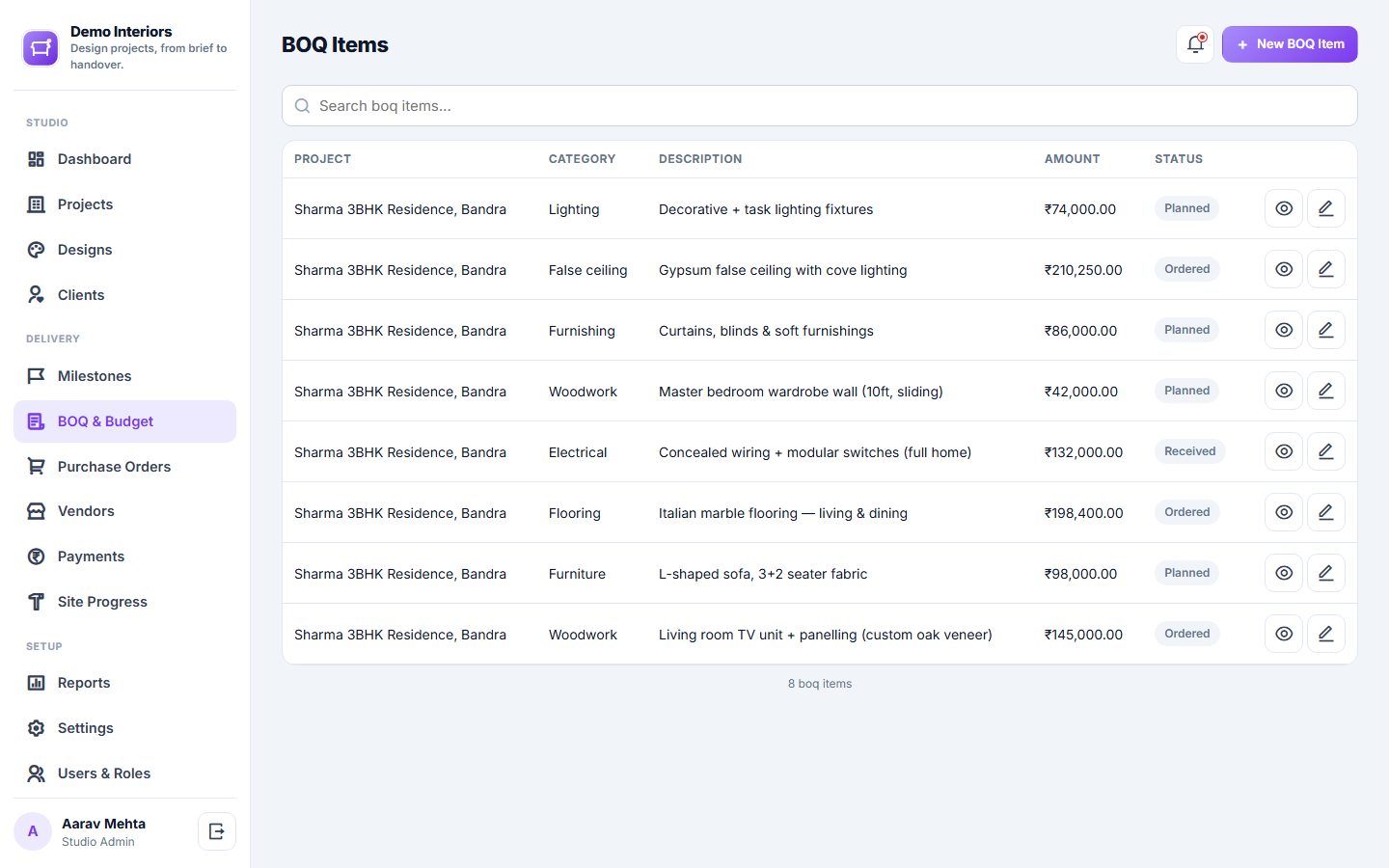 Interior Design Project Management Software screenshot