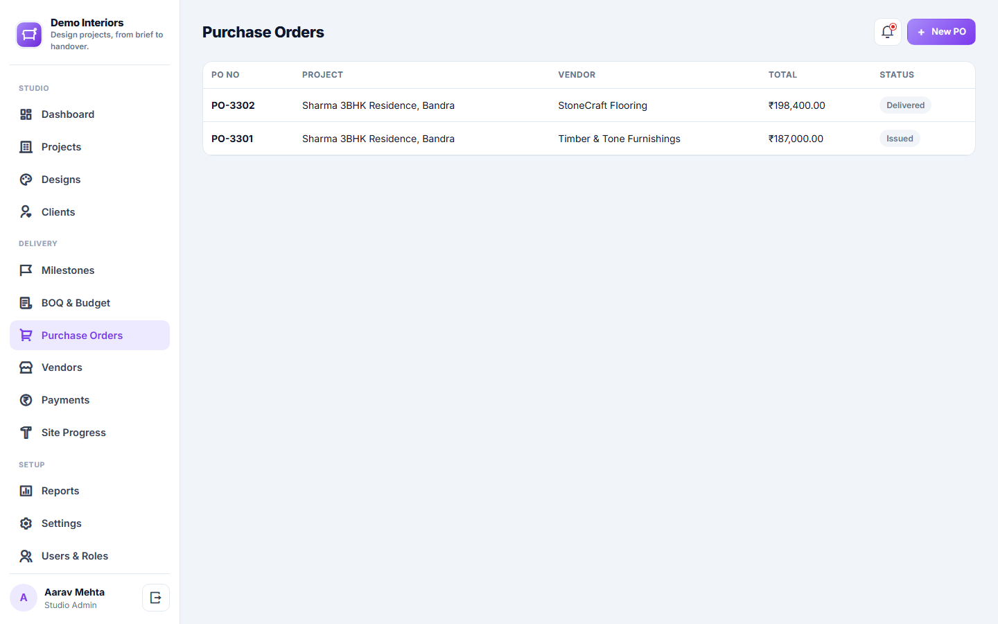 Interior Design Project Management Software screenshot