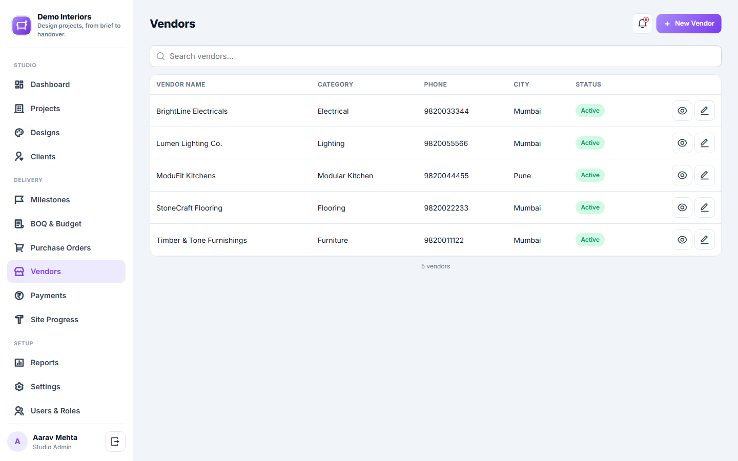 Interior Design Project Management Software screenshot