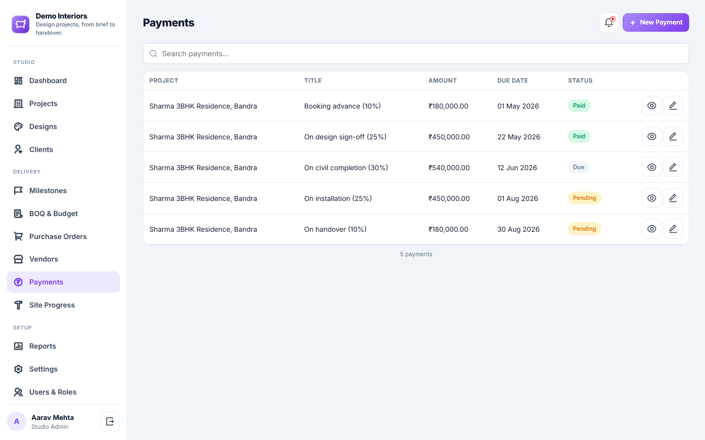 Interior Design Project Management Software screenshot